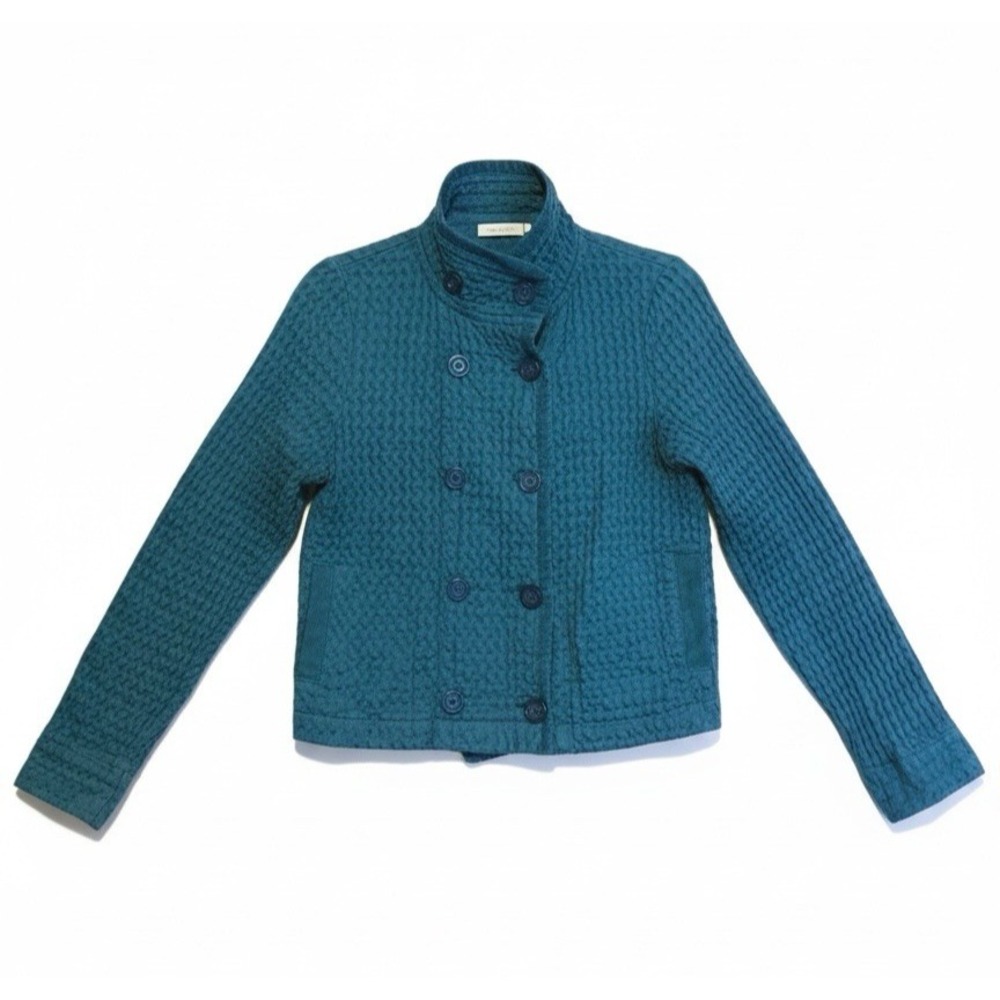 Mod-O-Doc Teal Textured Jacket Womens Double Breasted High Collar Vintage-S